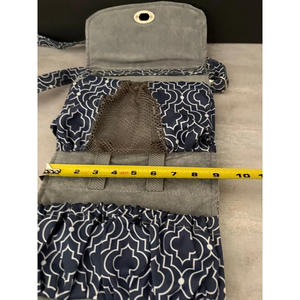 Lilly Bit Diaper Clutch Crossbody Bag Navy Blue Quatrefoil Canvas Baby Travel
